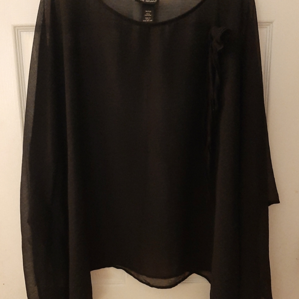 Sheer Black Blouse w/ Flowery Embellishment